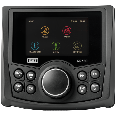 GME GR350BTB AM/FM Marine Stereo with Bluetooth & USB/AUX Input - Black